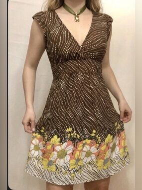 🌼 Poet | Vintage-Style Floral & Polka Dot Empire Waist Cotton Dress